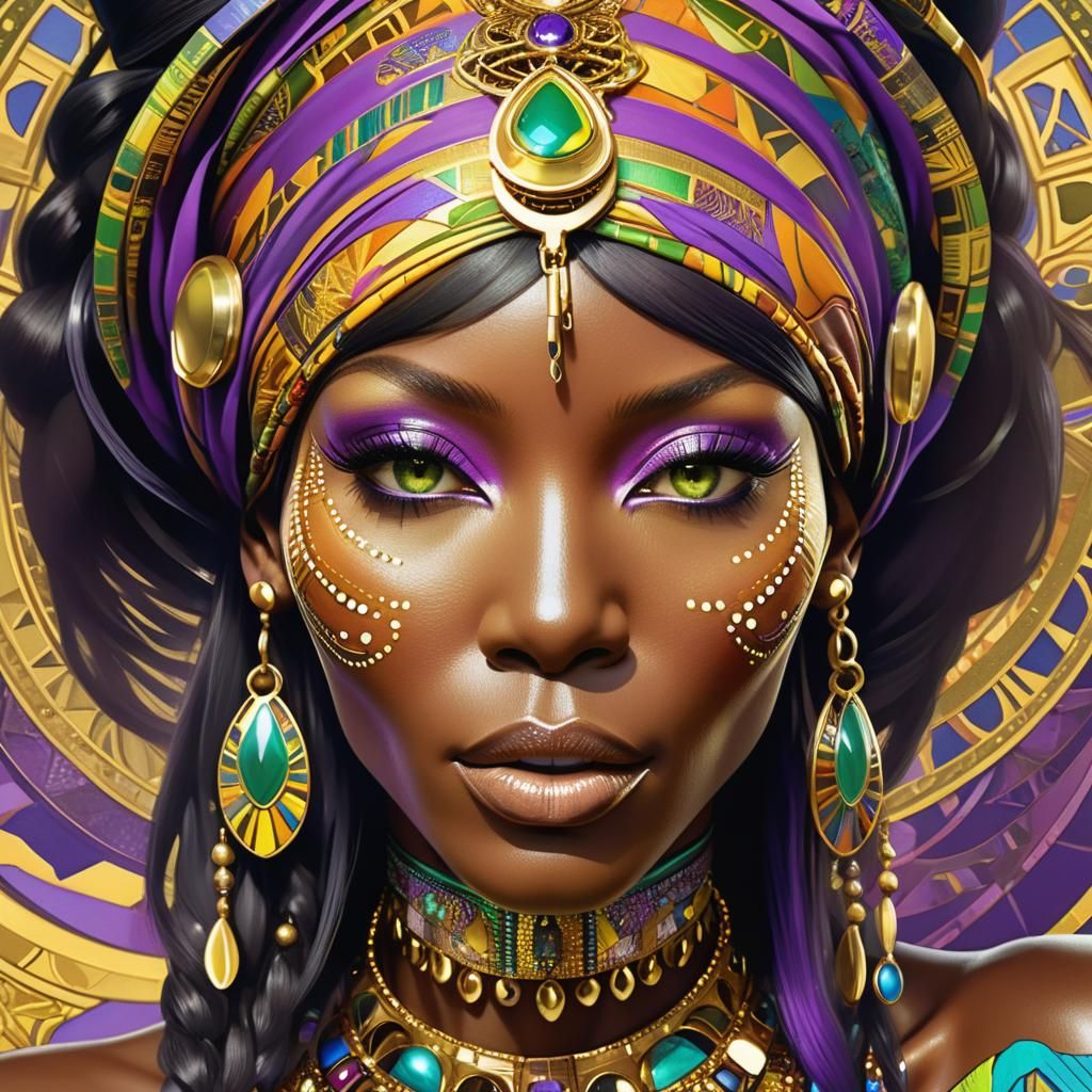 Naomi Campbell Portrait in Art Nouveau Style