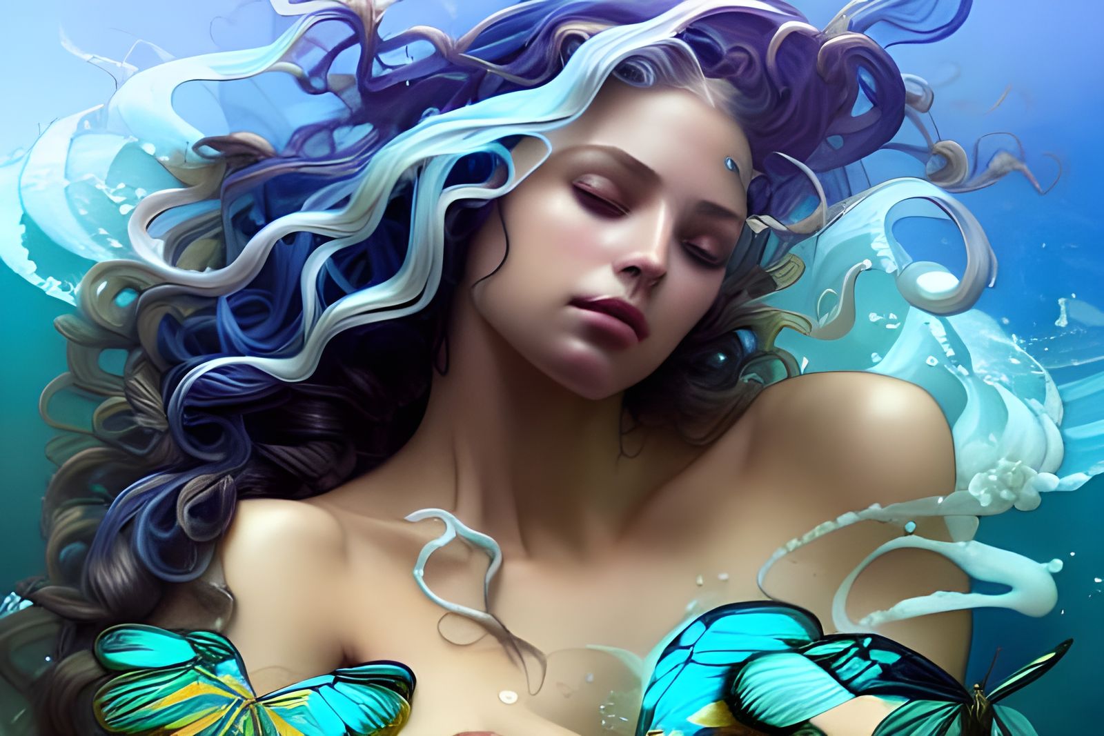 Ocean Goddess Portrait in Hyperdetailed Art Nouveau Style