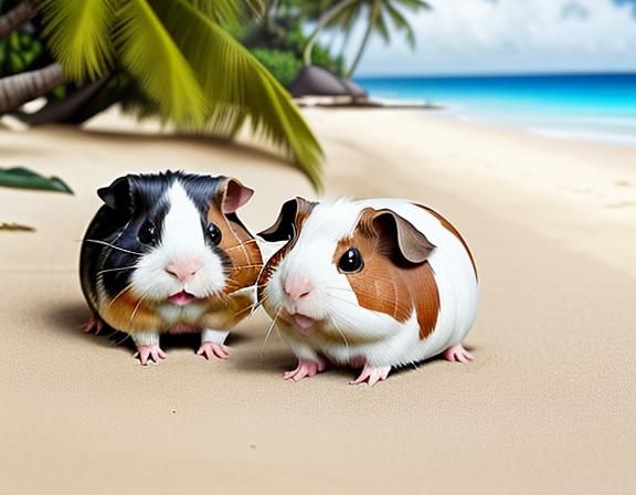 Guinea Pigs Relaxing on Tropical Beach