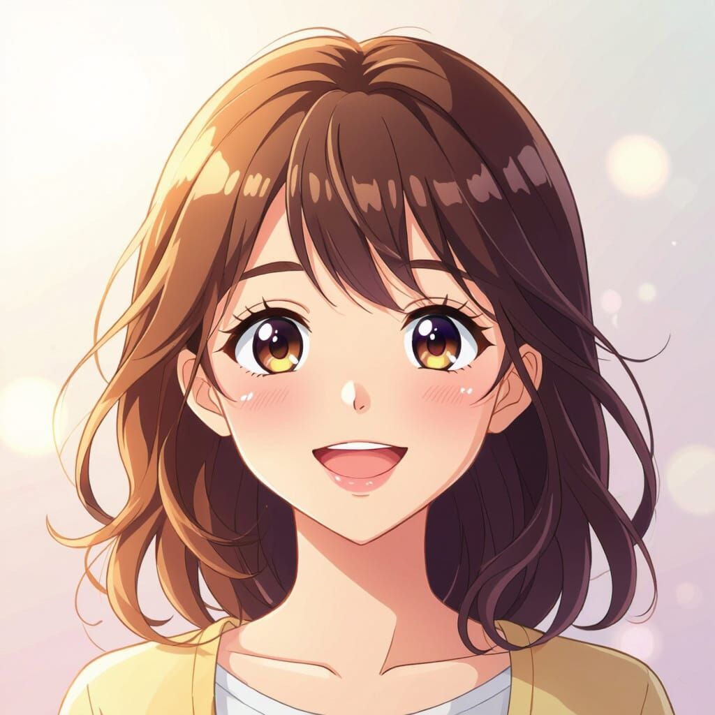 Cheerful Anime Girl with Bright Eyes and Warm Smile