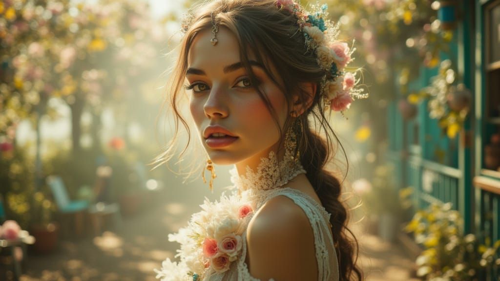 Woman in Melancholic Portrait on Memory Lane