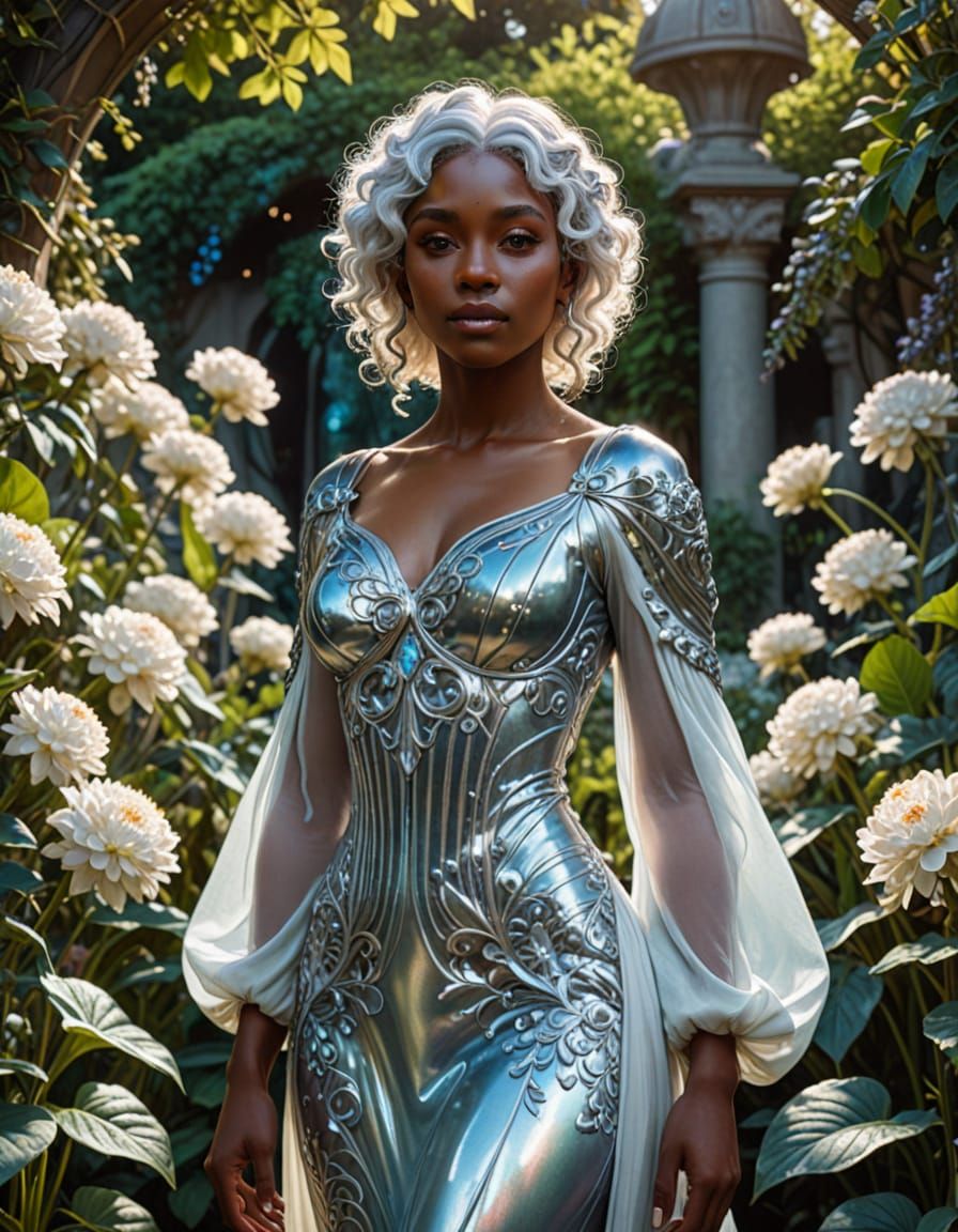 Bioluminescent Woman in Art Nouveau Garden