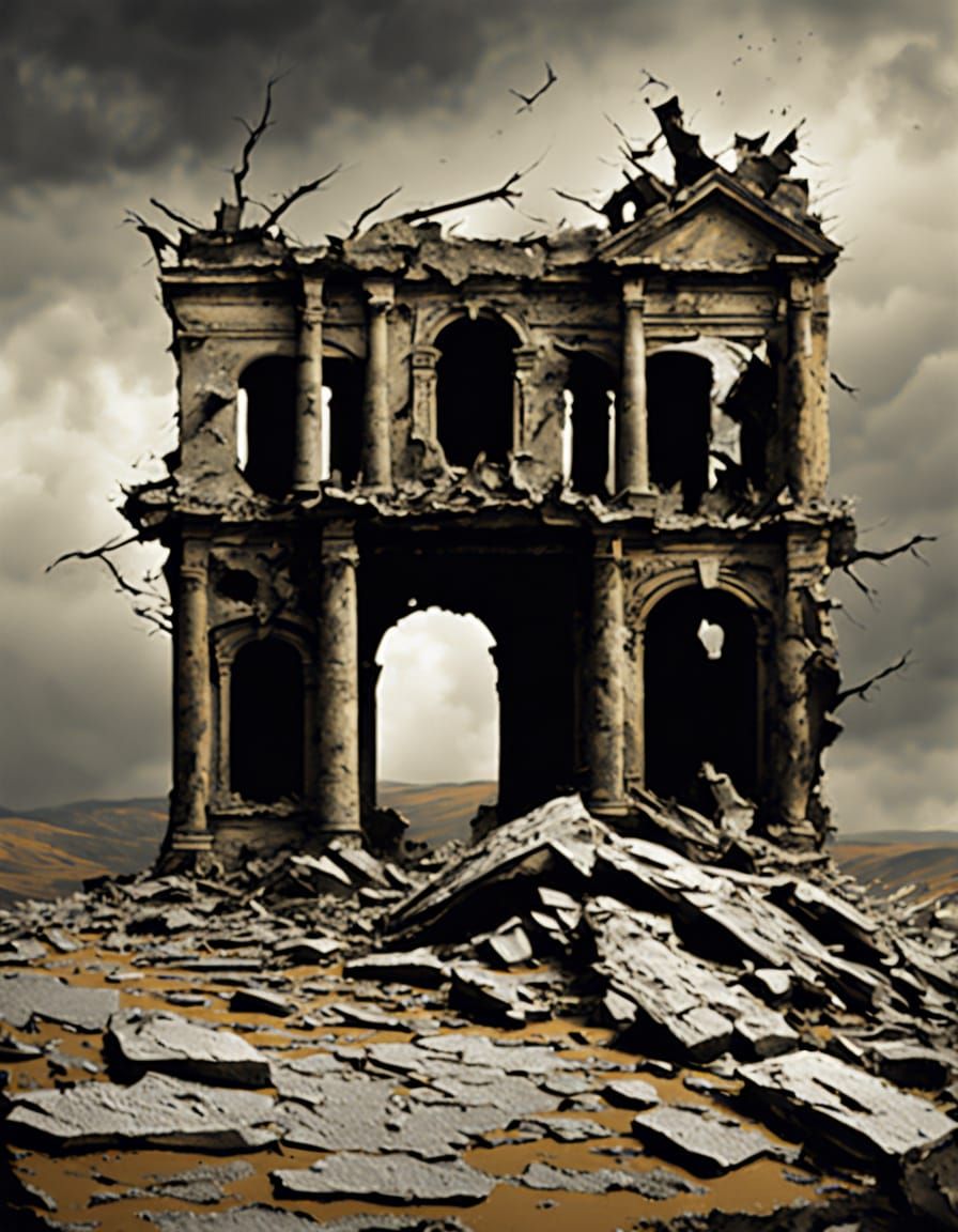 Ruined Landscape in Earthy Textured Style