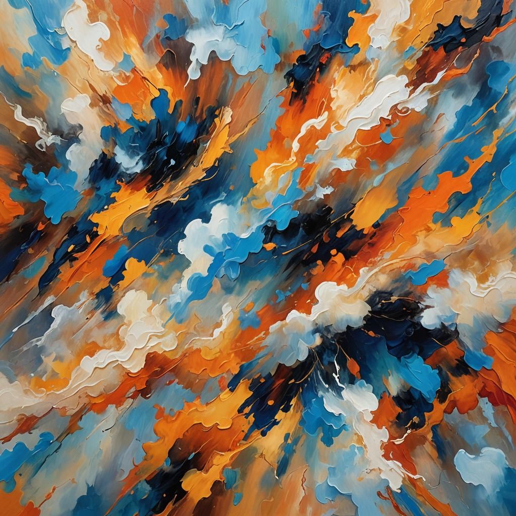 Abstract Expressionist Oil Painting with Swirling Clouds