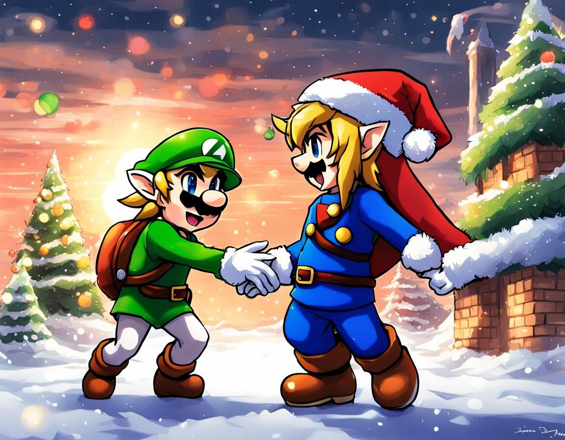 Link and Mario Unite on Merry Christmas