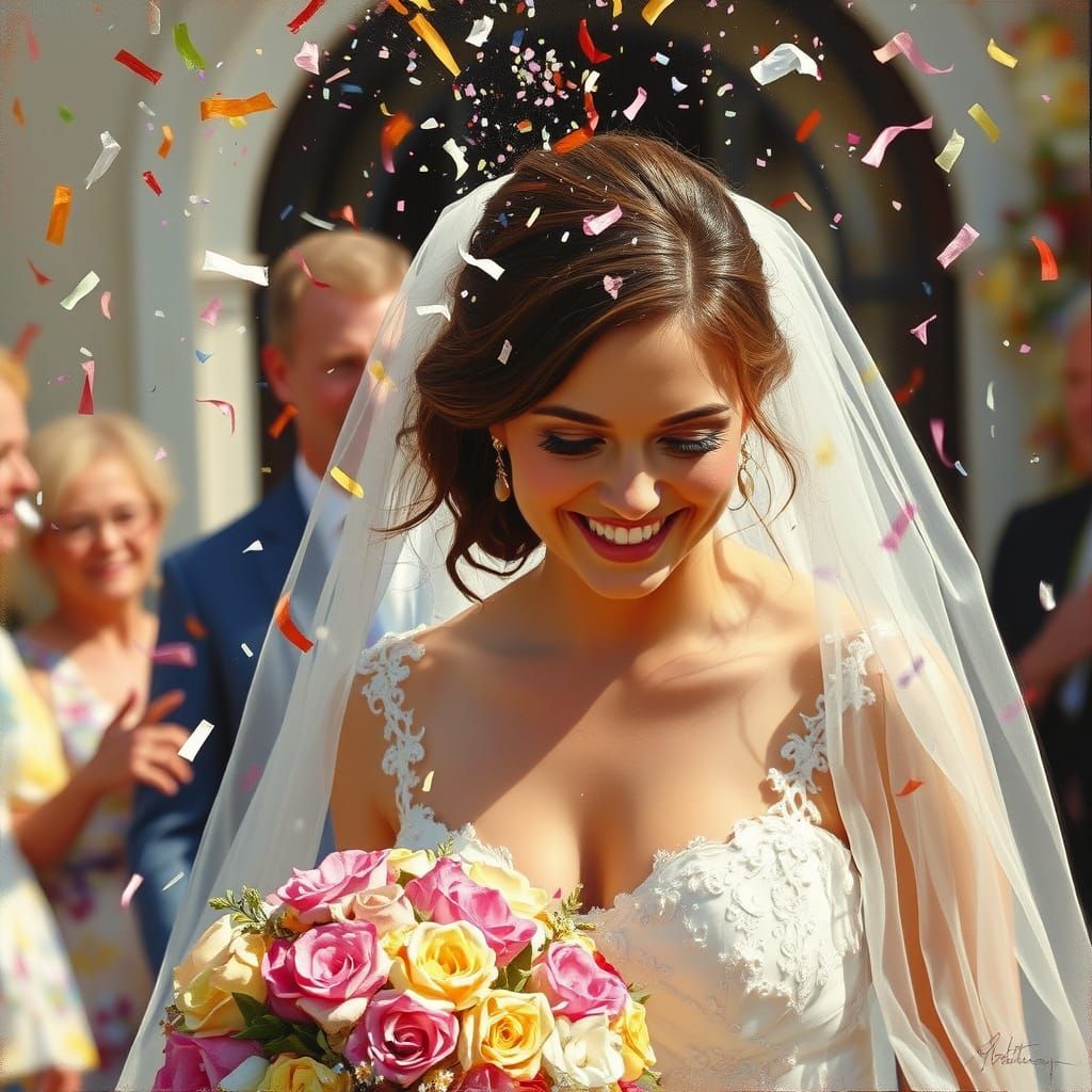 Bride Bathed in Confetti: An Oil Painting
