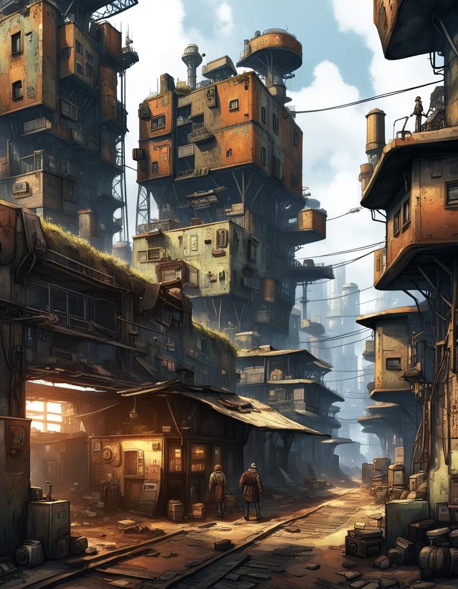 Biopunk Slum: Dystopian Urban Street View