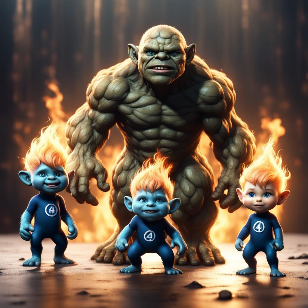 Hyperrealistic Fantastic Four as a Cute Troll