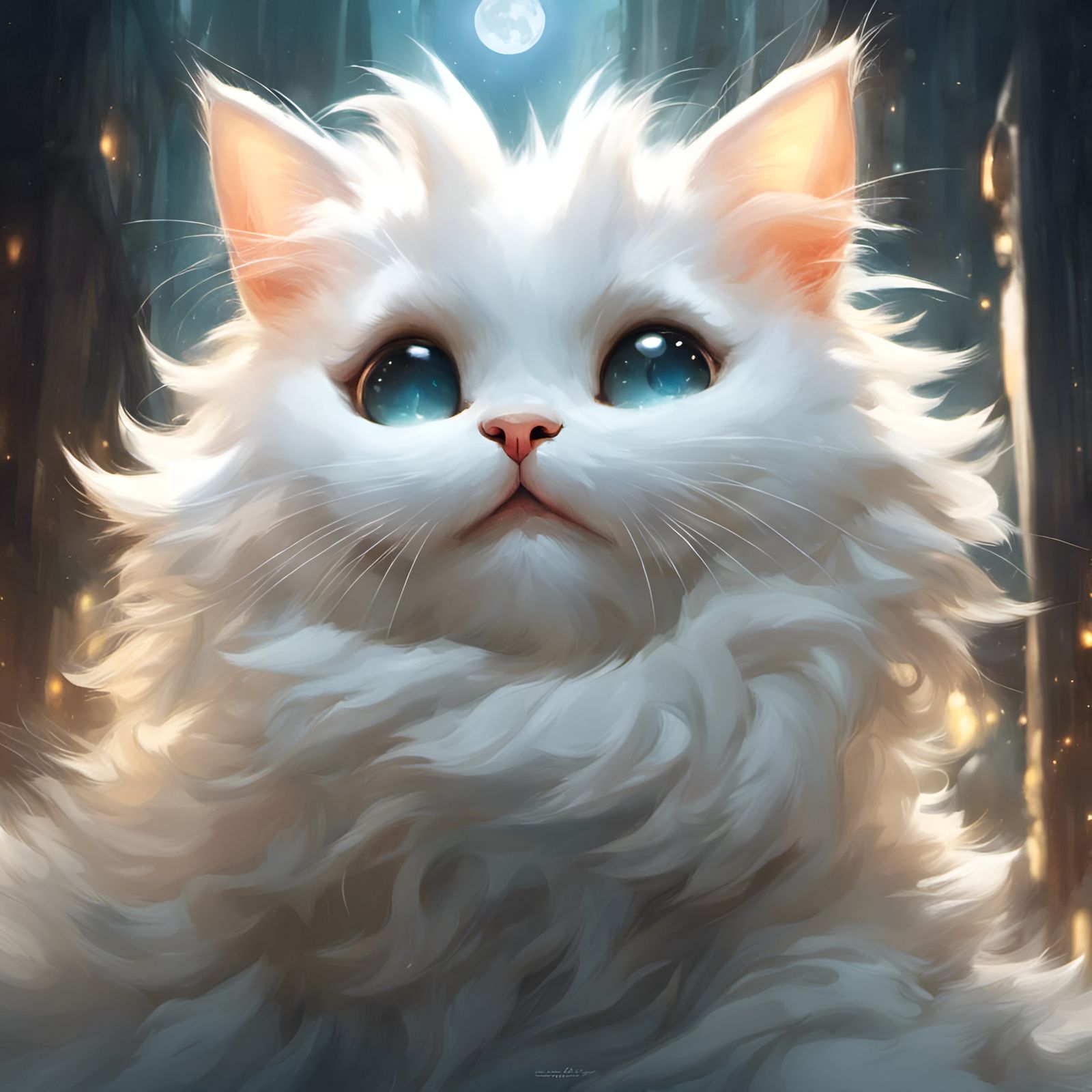 Chibi White Cat Ghost in Detailed 3D Rendering