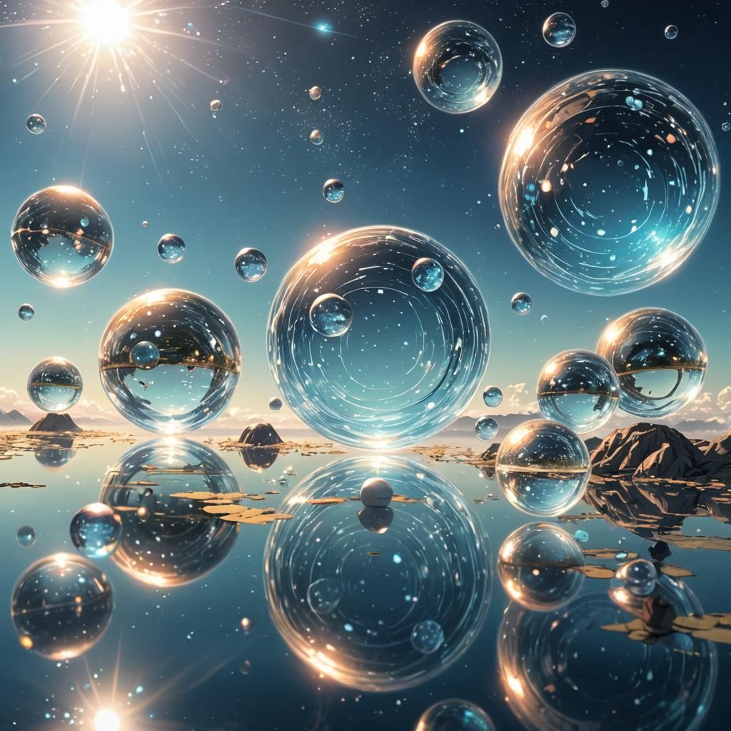 Dreamy Space Orbs in Anime Manga Style