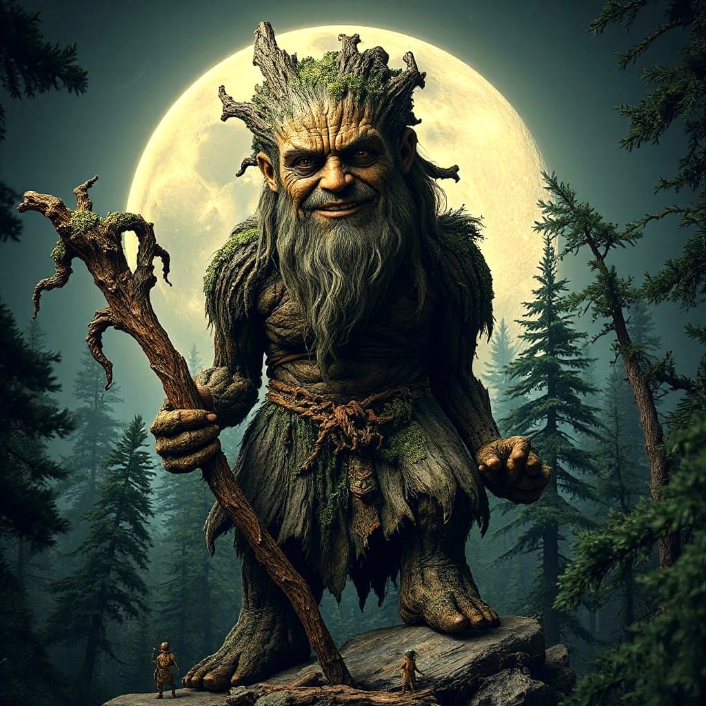 Giant Forest Guardian with Imps in Hyperdetailed Photorealis...