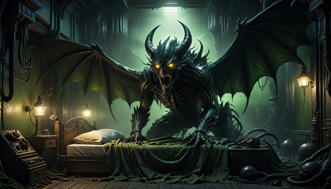 Biomechanical Horror Scene in a Gothic Environment