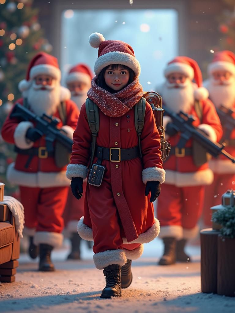 Tactical Santas Follow Christmas Girl: 3D Anime Art