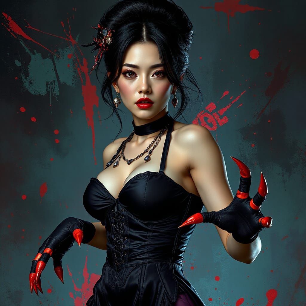 Striking Asian Woman in Hyperrealistic Splash Art
