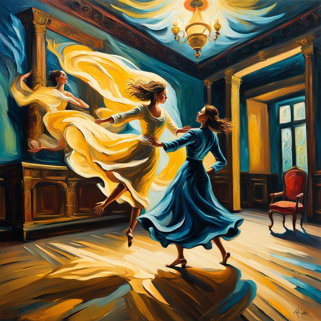 Ghost Dances with Woman: Expressionist Oil Painting
