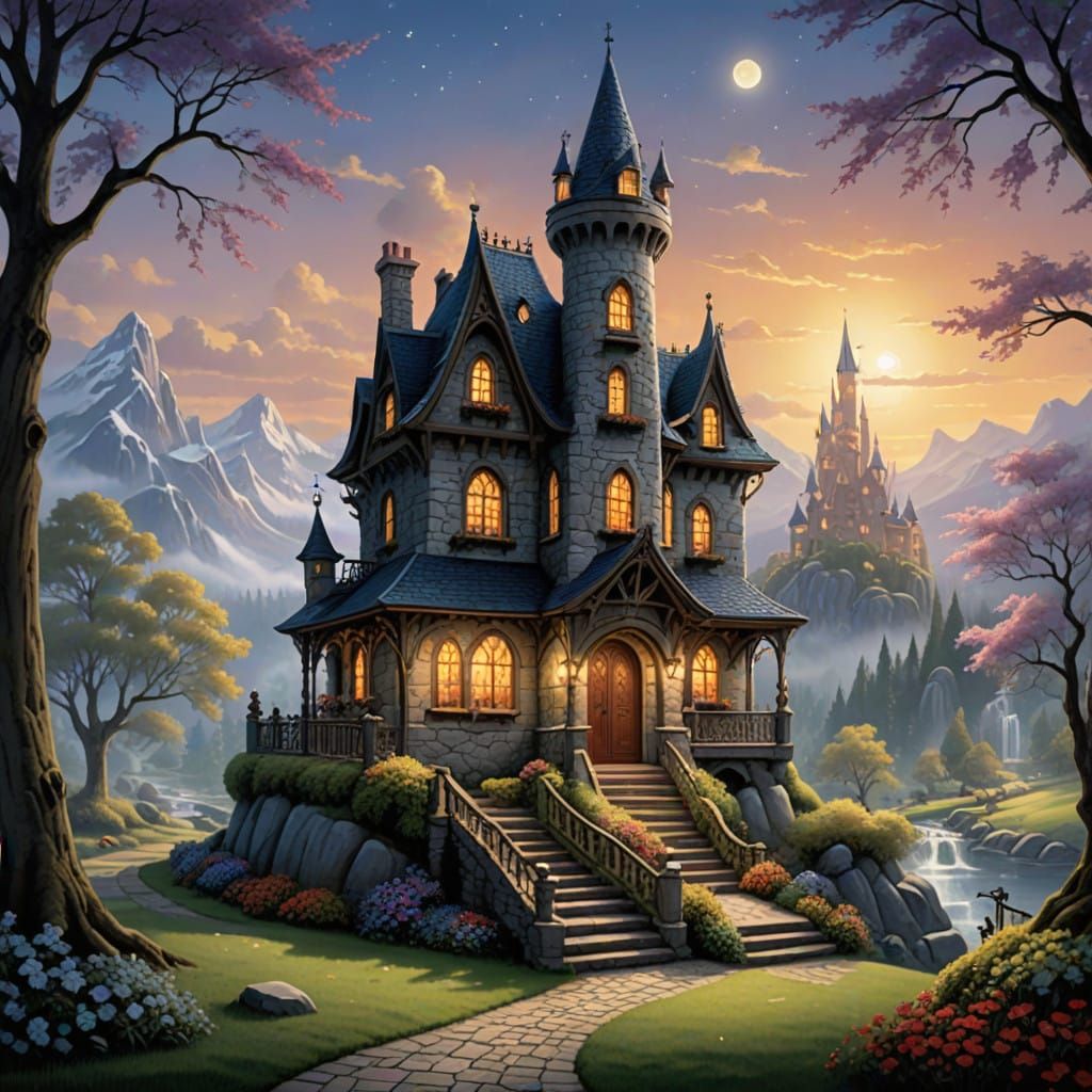 Mystical Castle Under Enchanted Moonlight