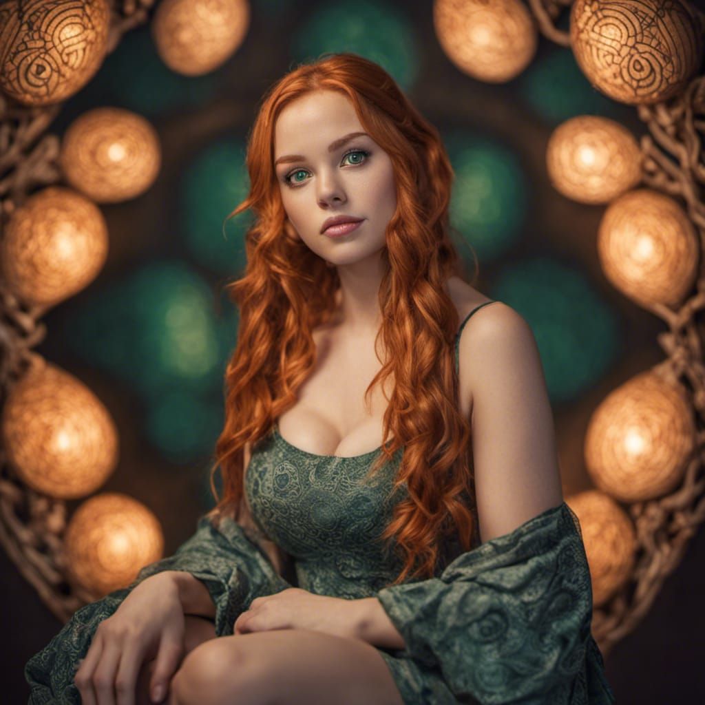 Portrait of Redhead on Jade Egg with Mandala