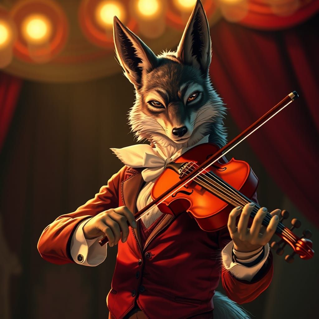 Fox Violinist in Rococo Style on Stage