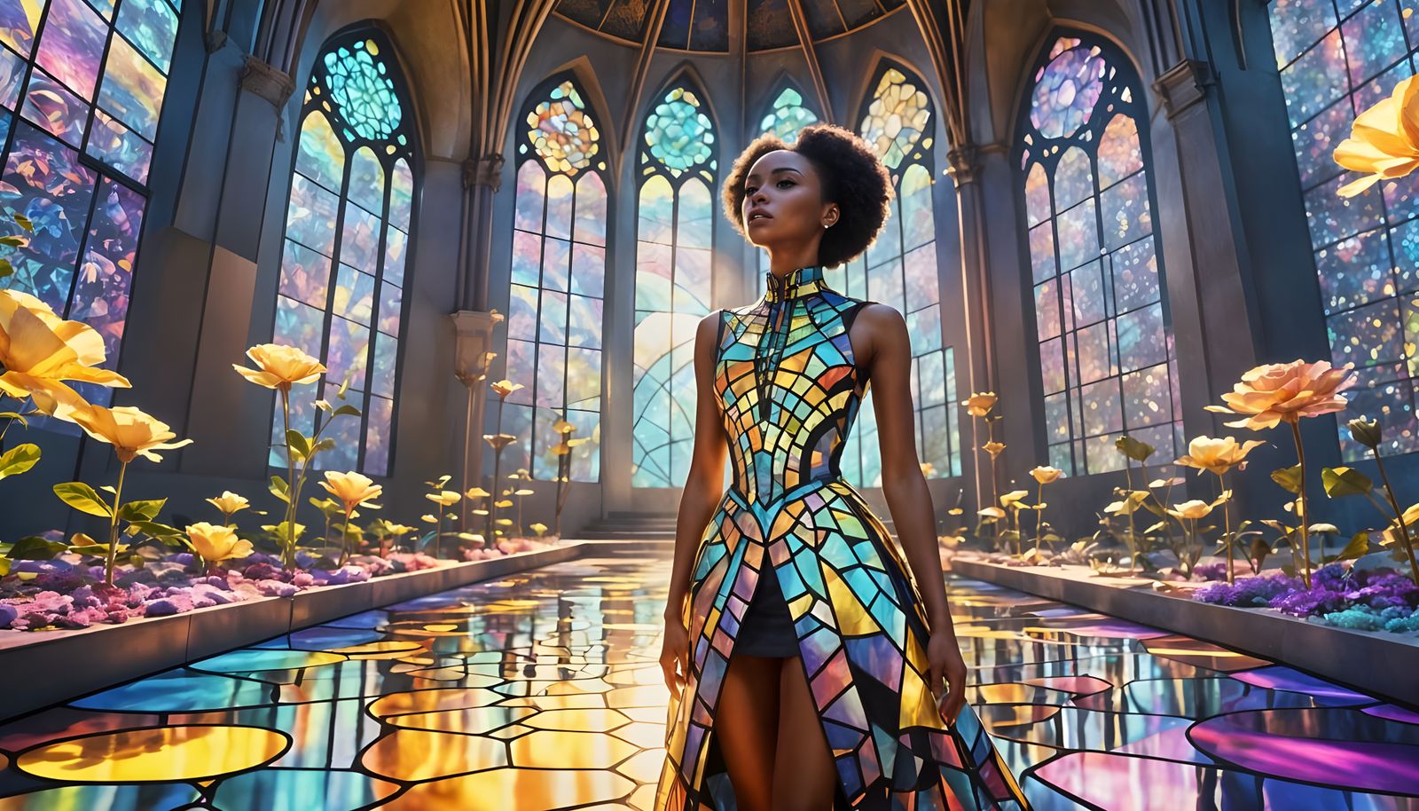 Surreal Stained Glass Fashion in Afrofuturist Style