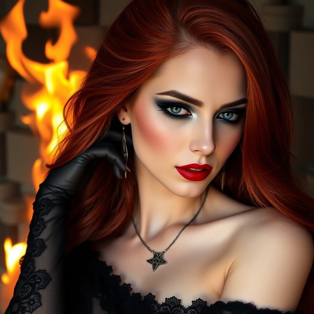 Ethereal Goddess with Fiery Background