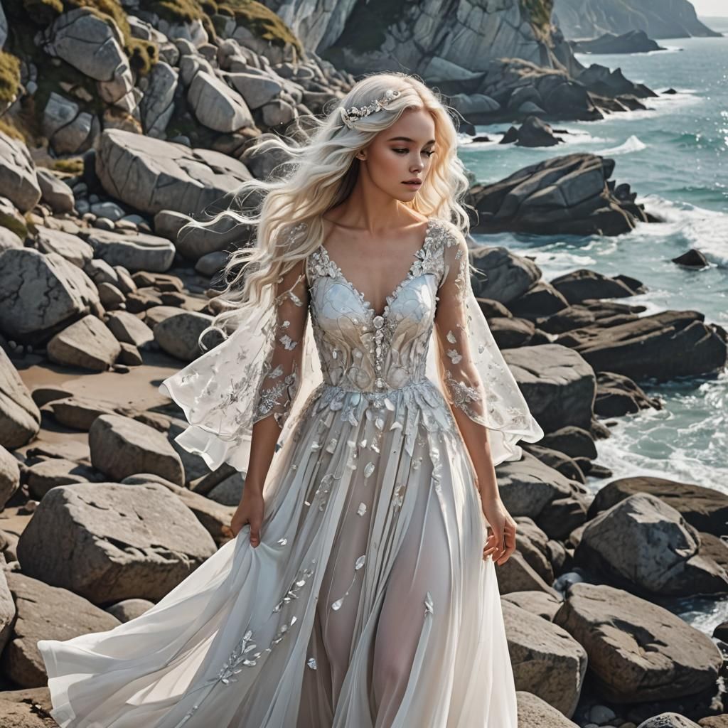 Enchanting Mermaid with White Hair in Fantasy Ocean