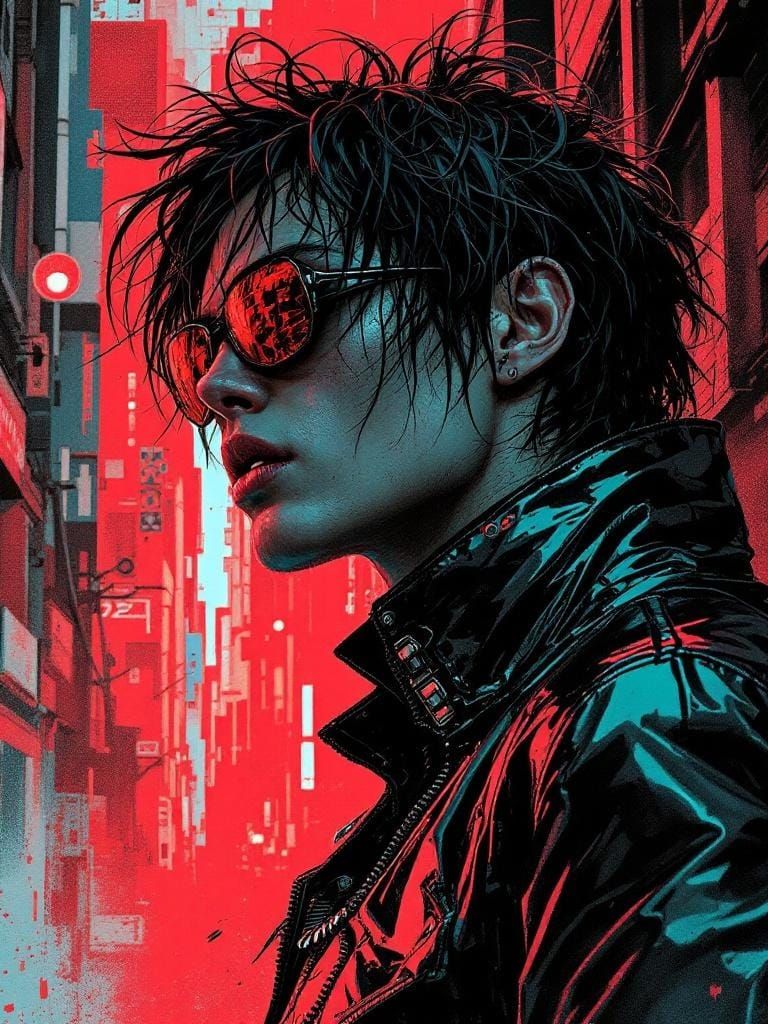 Cyberpunk Cityscape in Graphic Novel Style