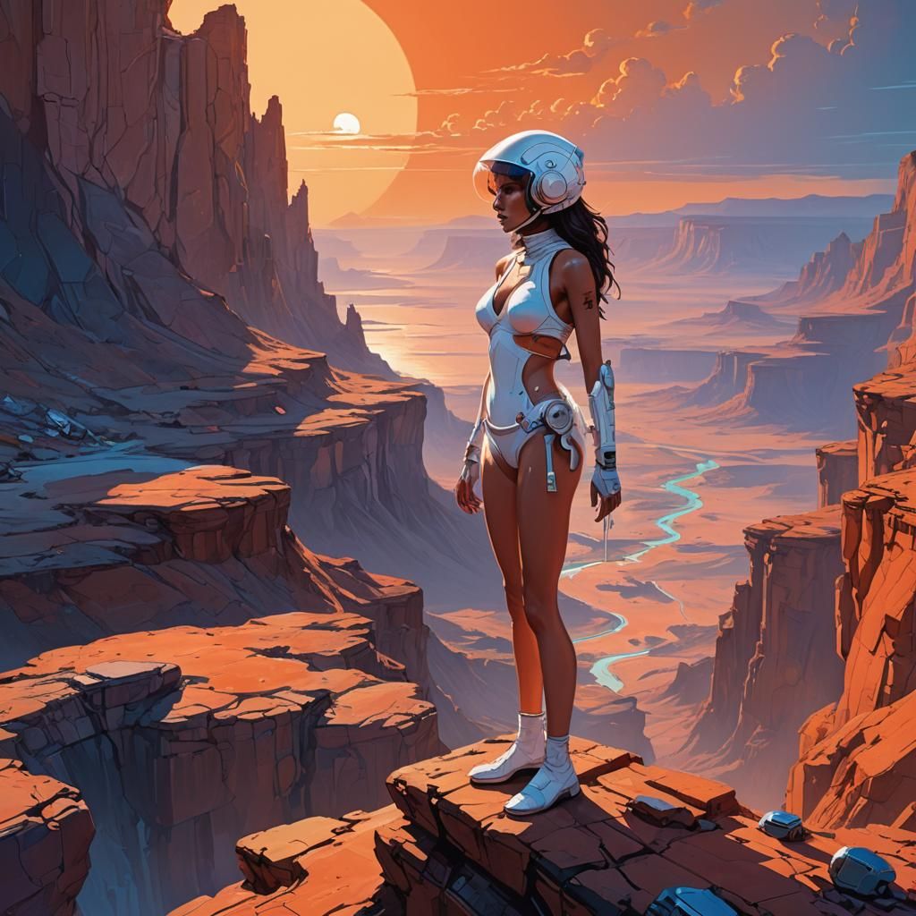 Woman on Bleak Planet in Sci-Fi Concept Art