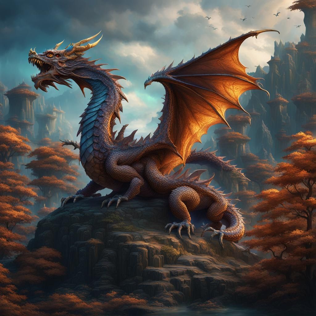Majestic Spirit Dragon in Detailed Fantasy Art