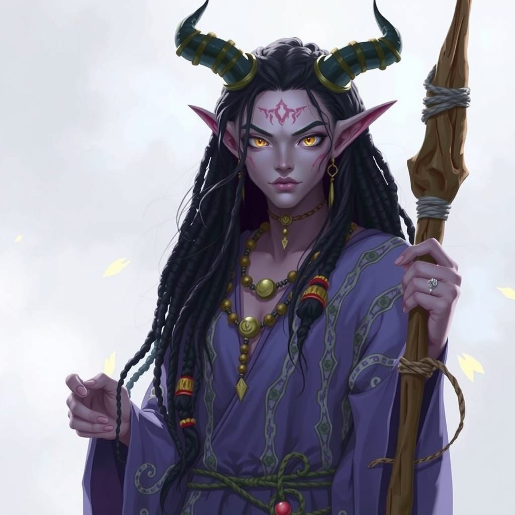 Enchanted Tiefling Druid Woman in Lavender Robe
