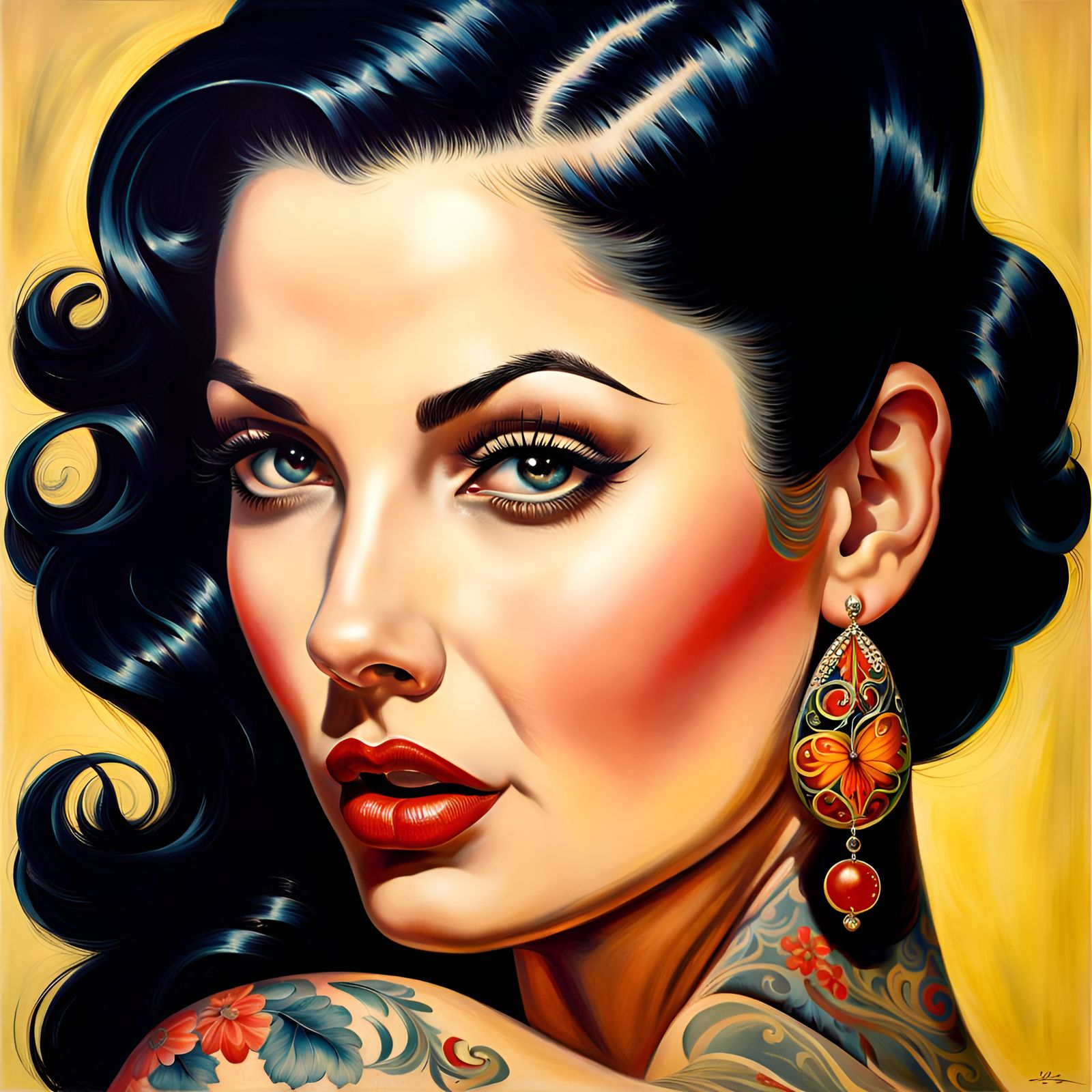 Tattooed Beauty Portrait in Pin-Up Style