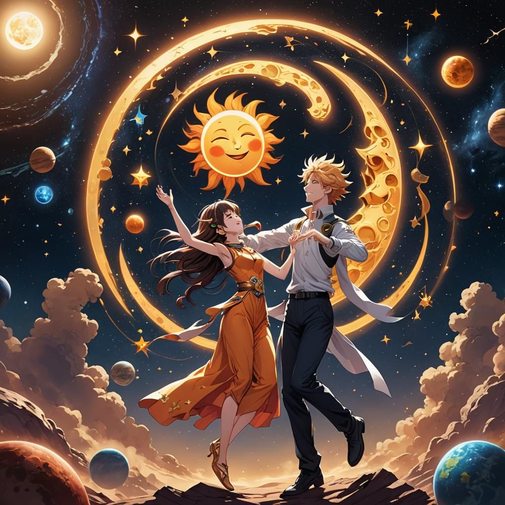 Beautiful Anime Couple Dancing in Space