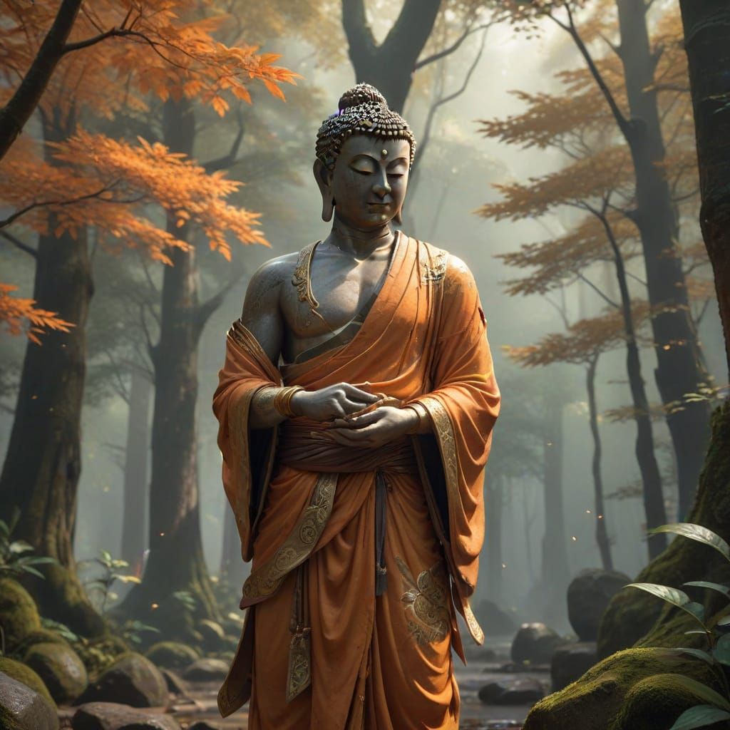 Buddha in Muay Thai Attire, 3D Anime Art