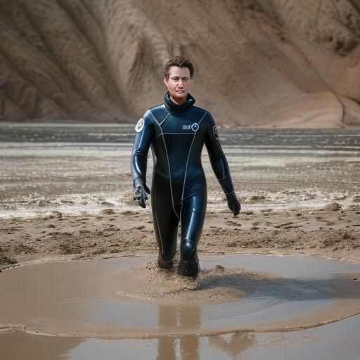 Man in Dry Suit Sinking in Quicksand