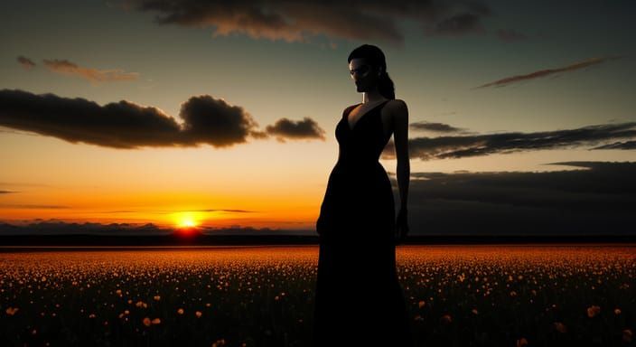 Surreal Sunset Silhouette in Verdant Bloom