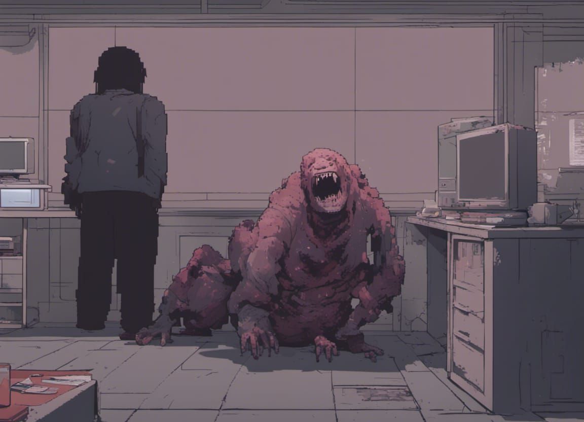 Eerie Pixel Art Horror Monster Emerges