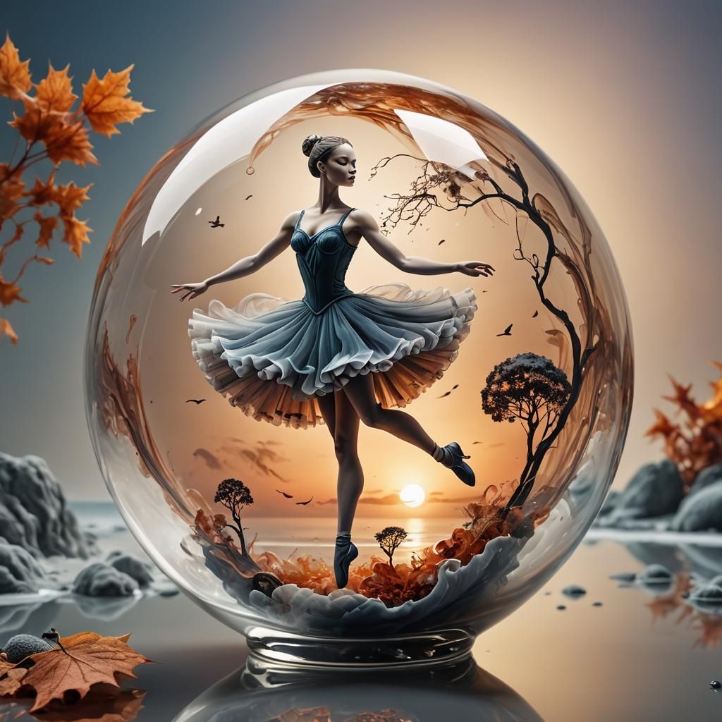 Smoky Ballerina on Autumn Beach in Glass Globe