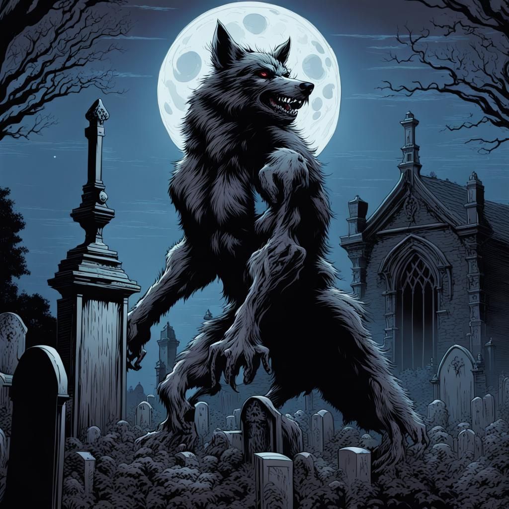 Eerie Gothic Werewolf in Victorian Graveyard