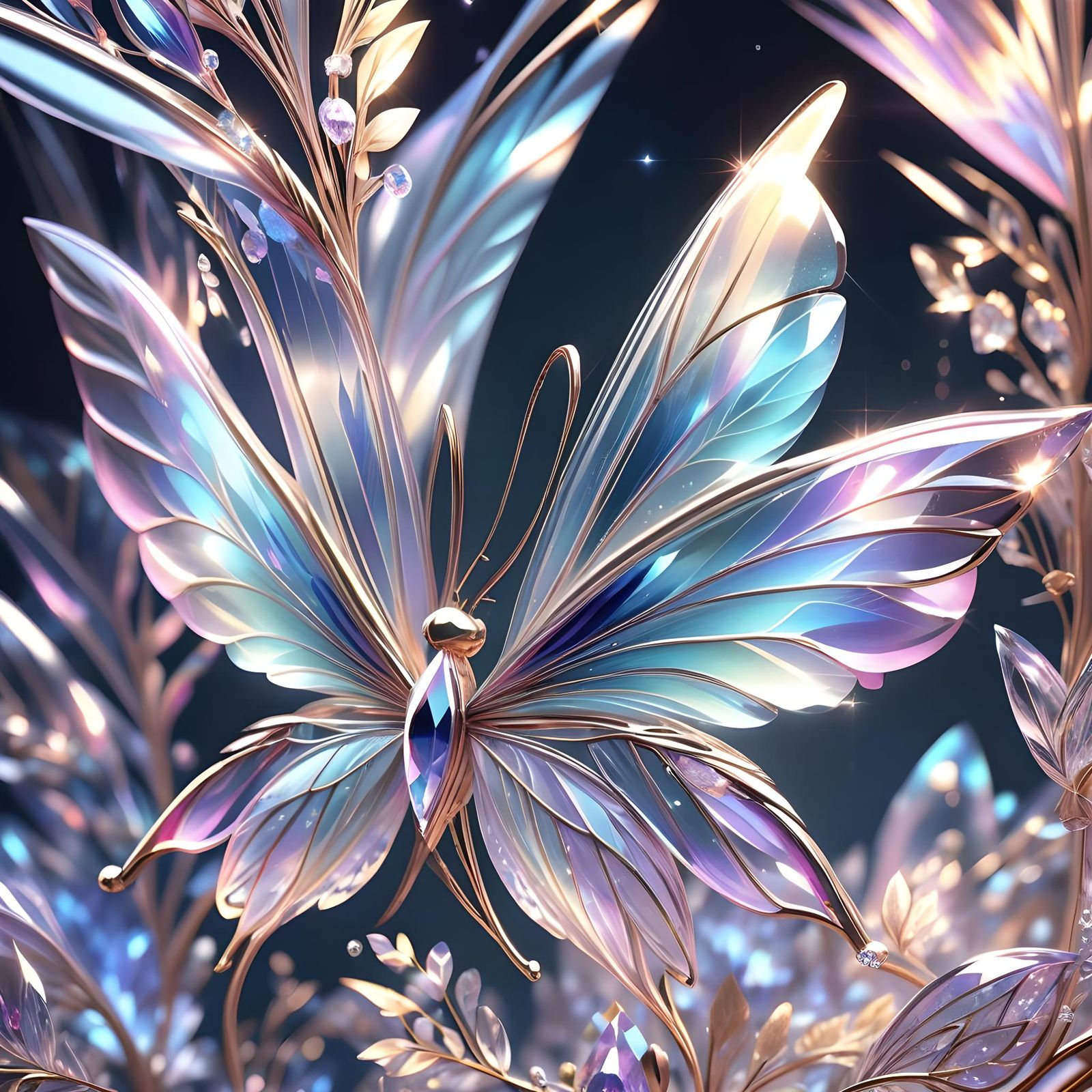 Ethereal Crystal Butterfly with Glass Wings