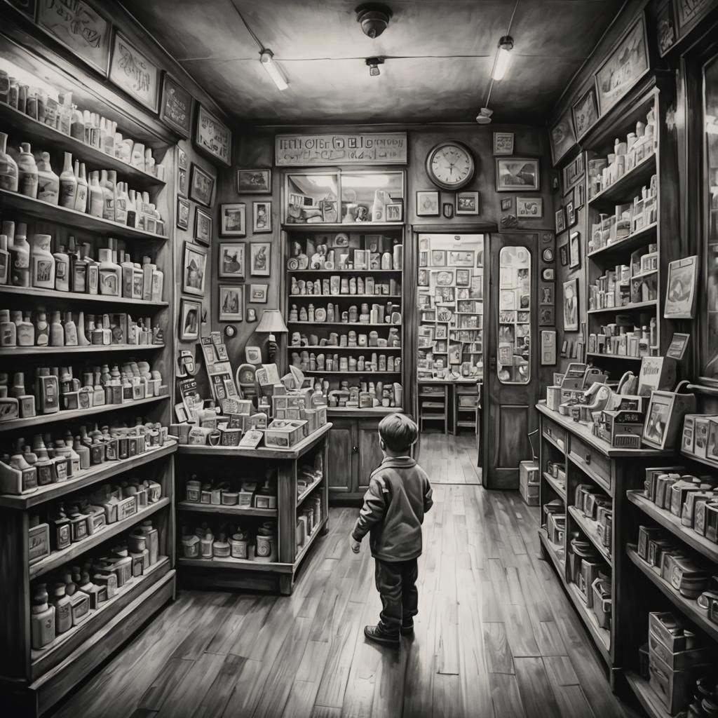 Vintage Toyshop in Modern Ink Painting Style