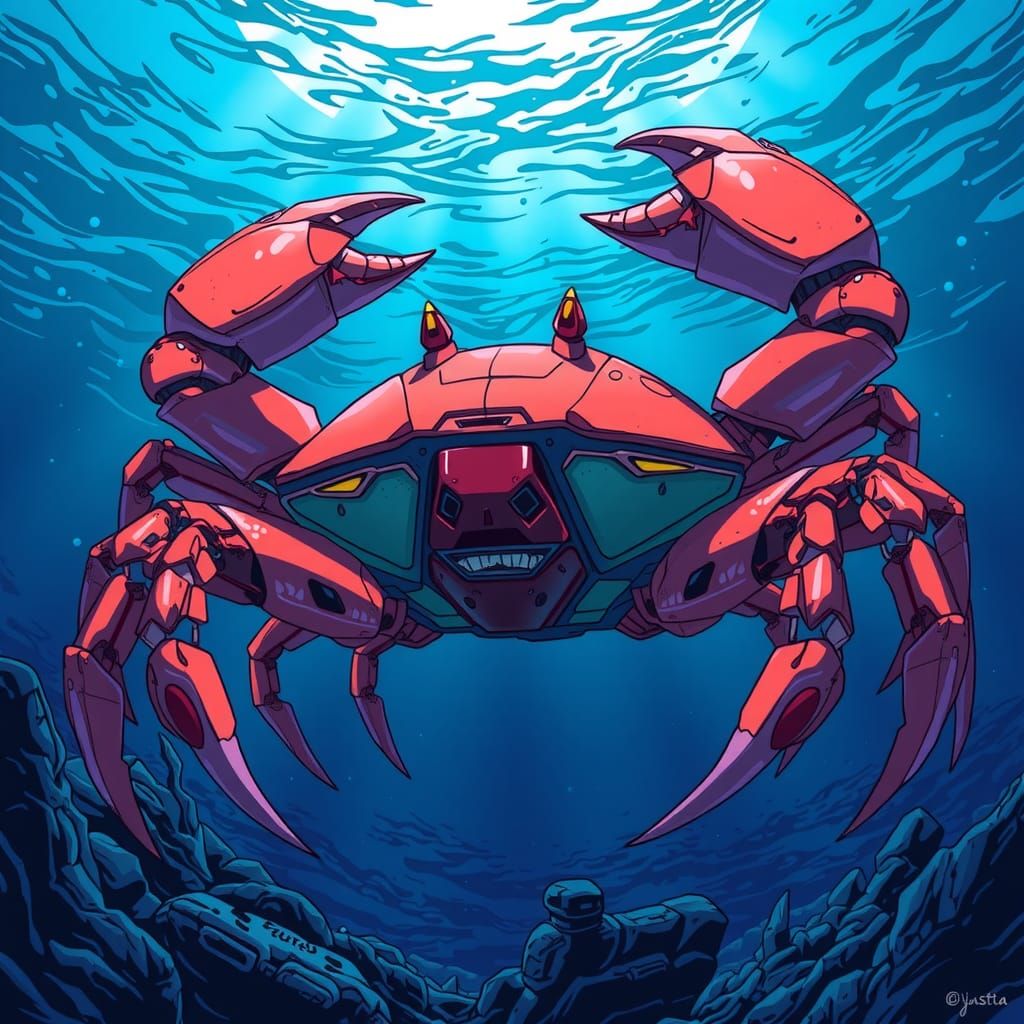 Giant Manga Crab Robot Under the Sea