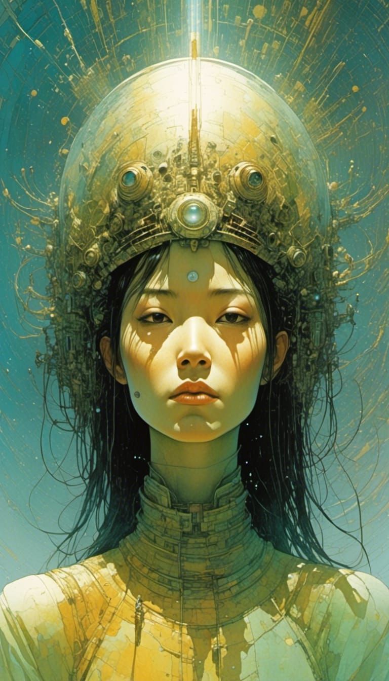 Ethereal Woman with Glowing Eyes in Surreal Illustration