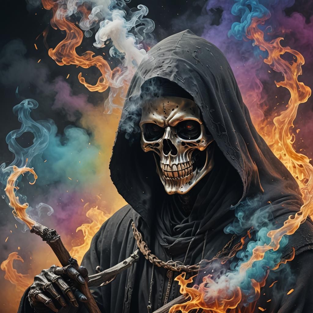 Dramatic Grim Reaper in Hyperrealistic Splash Art