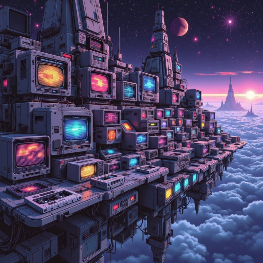 Cosmic Ark of 80s Tech Sails Void in Digital Matte Painting ...