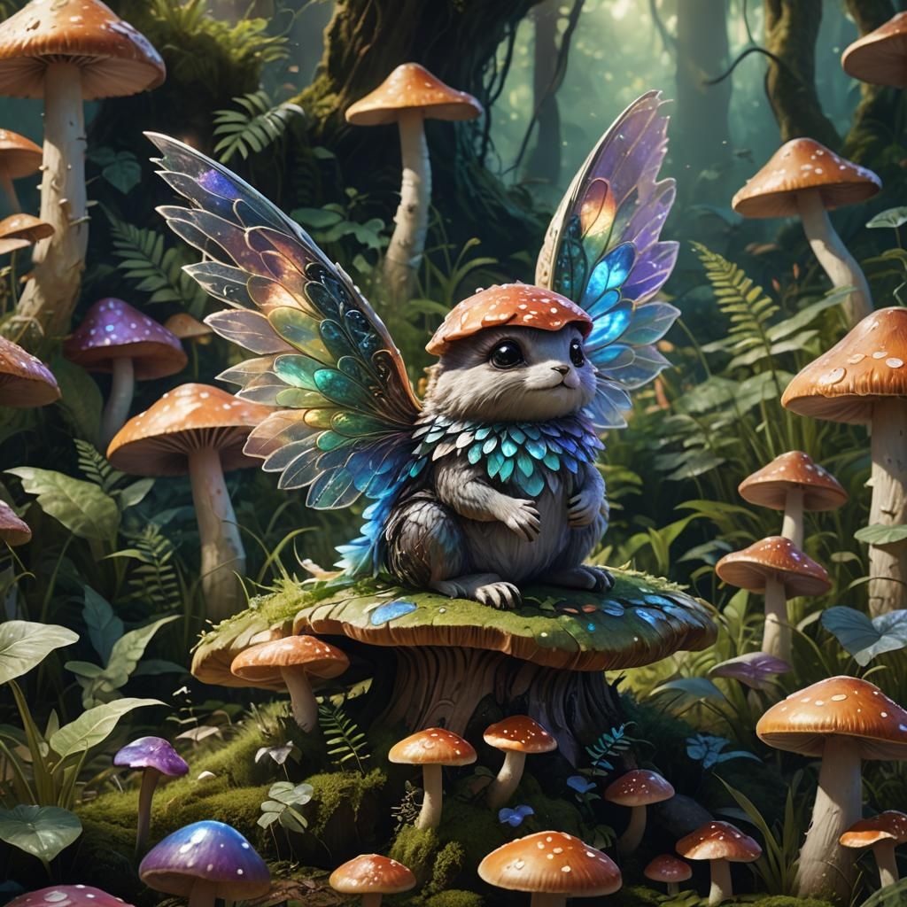 Mischievous Winged Creature in Lush Fantasy Landscape