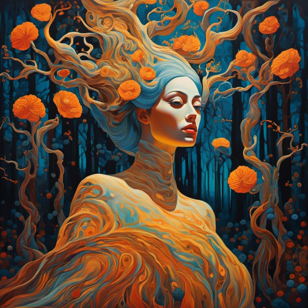 Surreal Pop Art Portrait in Mystical Forest