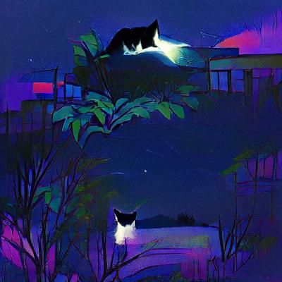 Night Cat Silhouette Under Full Moon