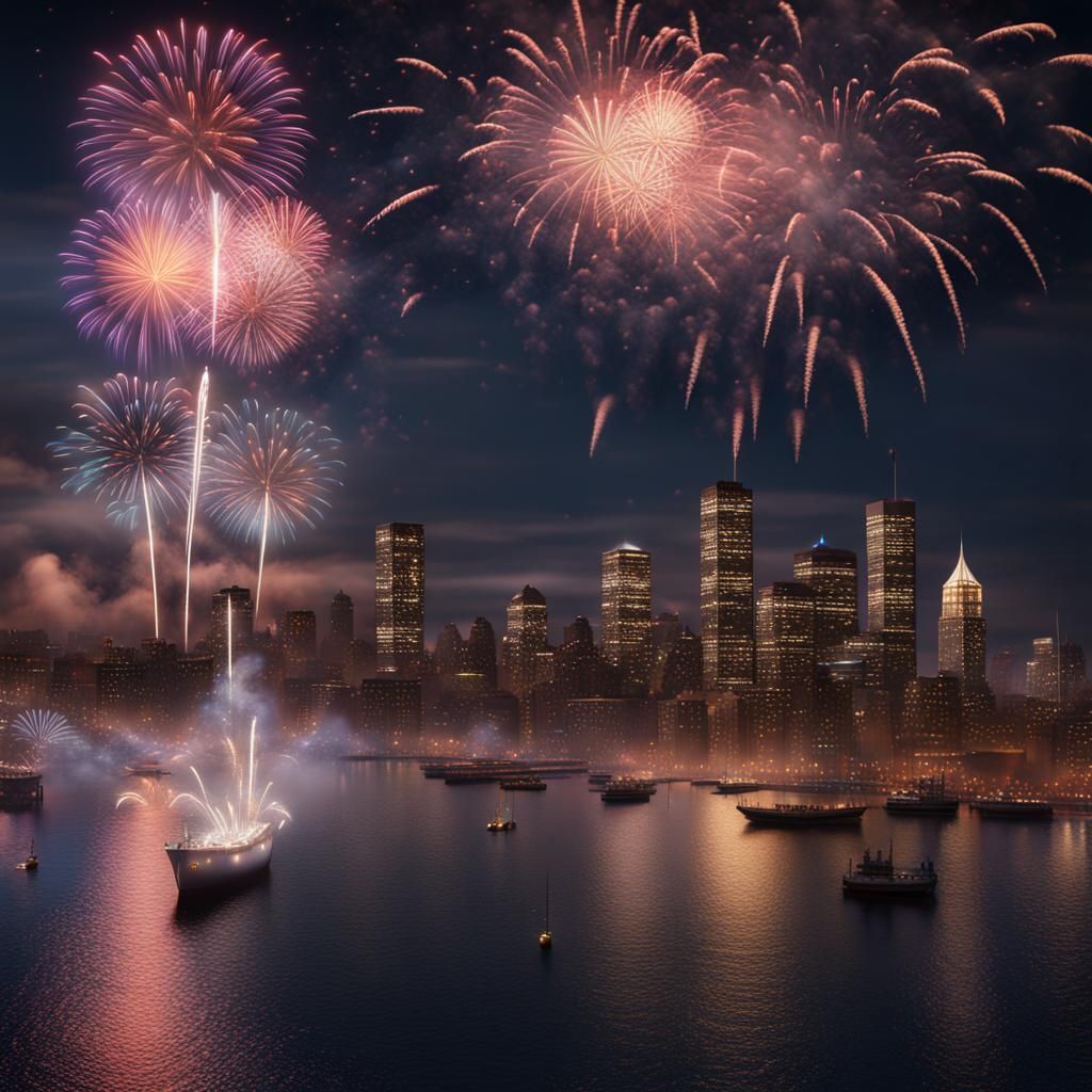 New Year's Eve Fireworks Over Boston Harbor