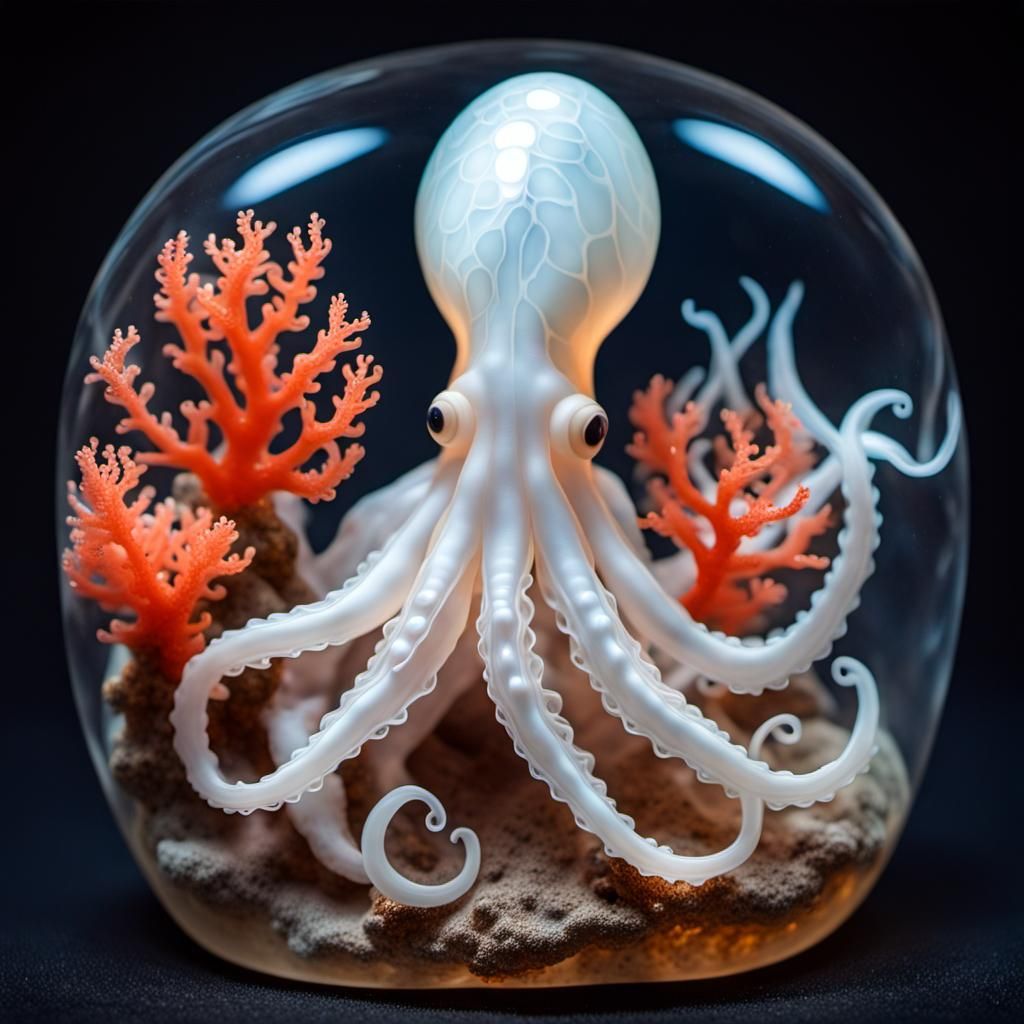 Albino Squid in Glass Carving Cave