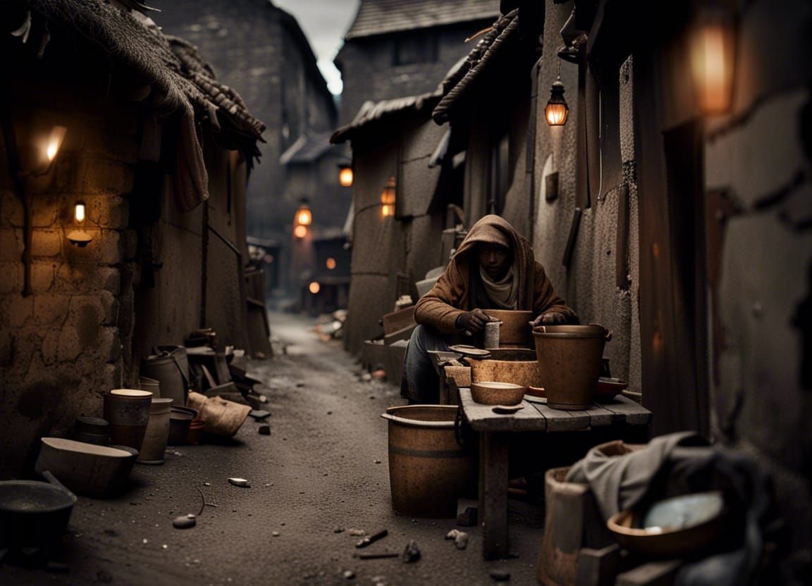 Dark Miner's Village Slum in Fantasy World