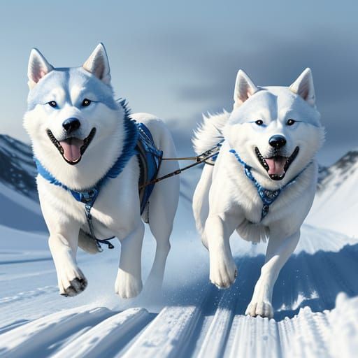 Dogs Pulling Sled Through Snowy Landscape